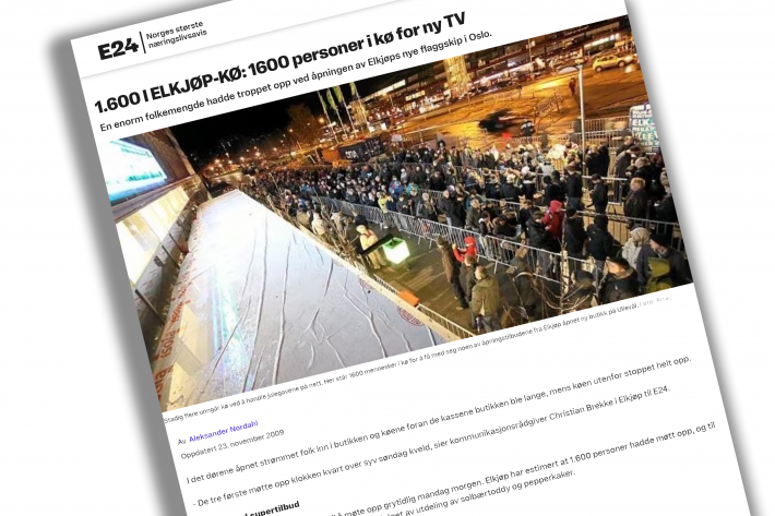 1600 i Elkjøp-kø: 1600 personer i kø for nye TV. Bildet viser også mennesker som står i en rotete kø.