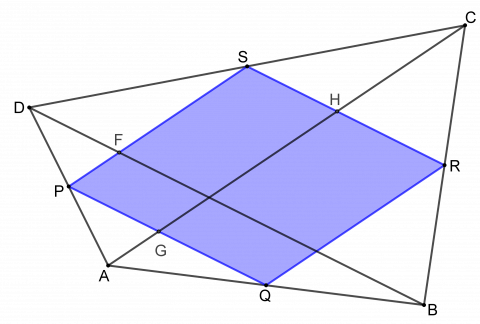 Firkant med diagonaler inntegnet.