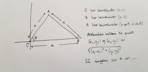 Trekant med regnestykke ved siden av, bruker Pytagoras 