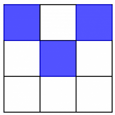 Kvadrat med 9 ruter der tre er skravert